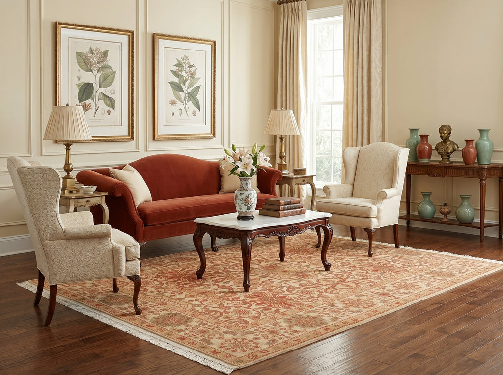 6 x 9 Hand-Knotted Pakistani Antique Style Wool Area Rug Beige Gold Rust #PIX-18852