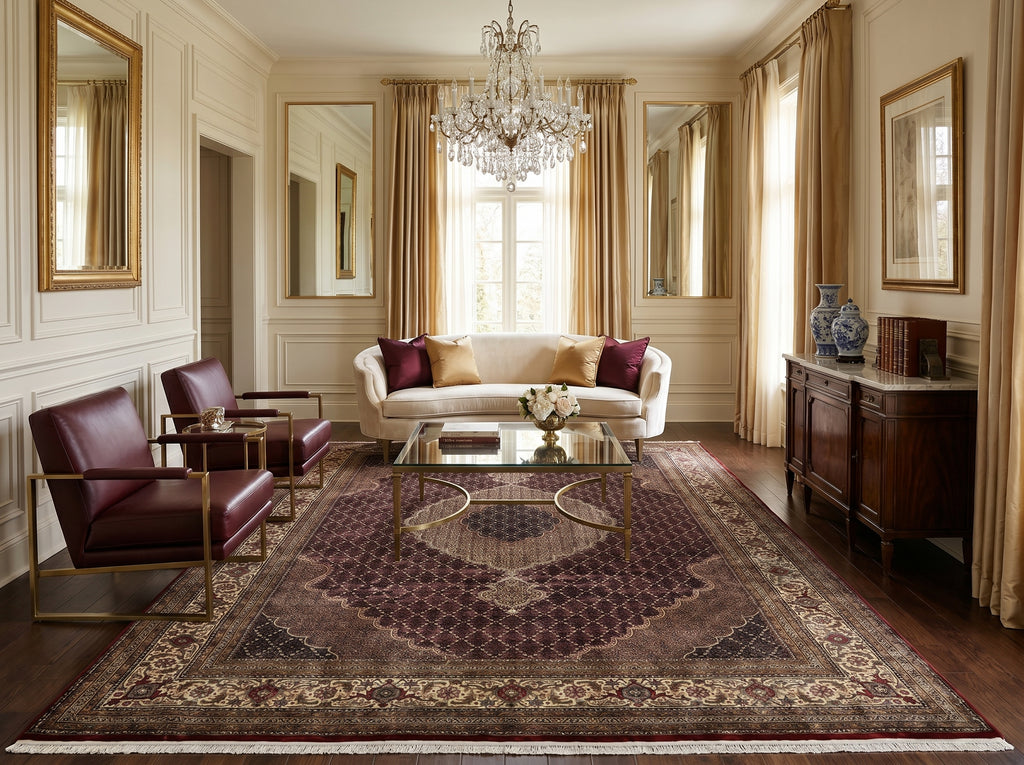 Luxurious living room with a large rug.