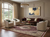 Load image into Gallery viewer, Living room with a brown sofa, beige armchairs, and a large window.