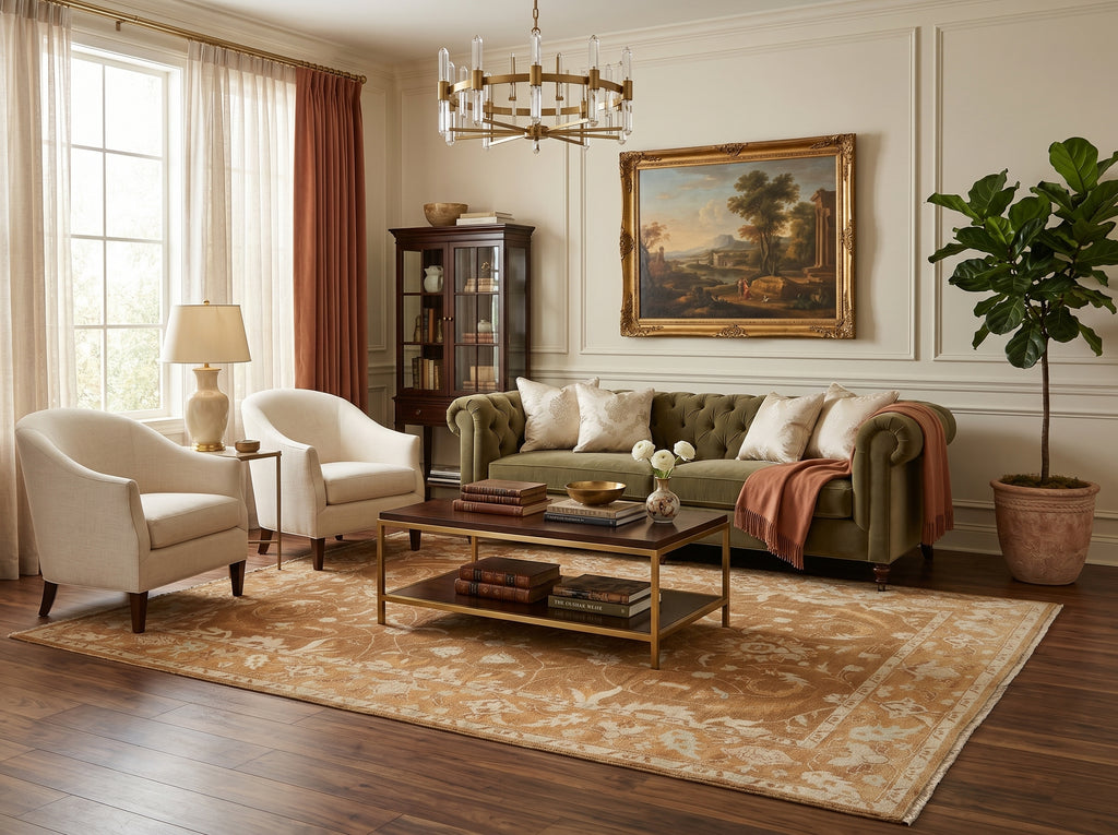 6 x 8.9 Hand-Knotted Agra Rug Honey Brown #PIX-18757