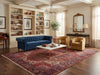Load image into Gallery viewer, A styled living room featuring a large red and navy patterned oriental rug.