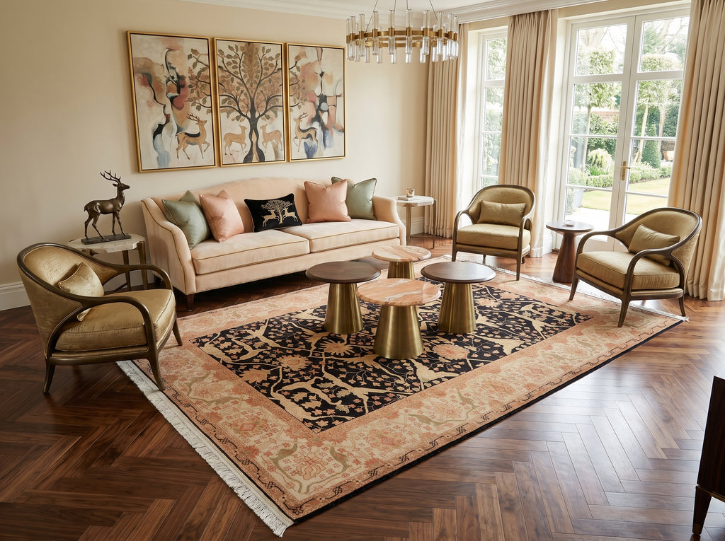 6 x 9 Hand-Knotted Agra Rug Black #PIX-16678