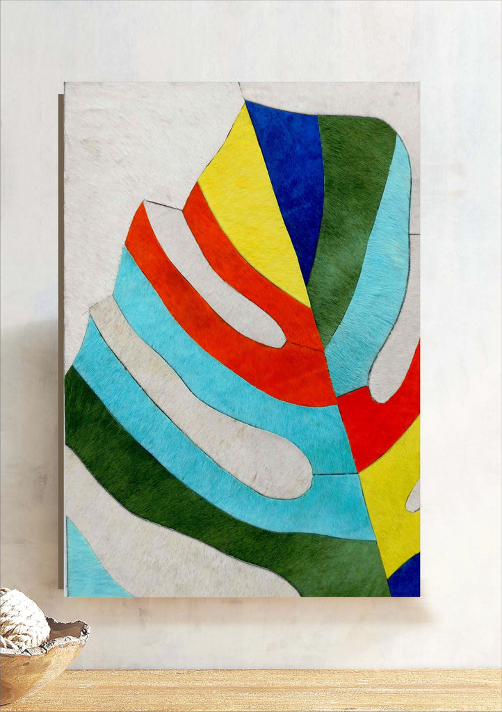 Abstract Colorful Monstera Leaf Mosaic Wall Decor - Textured Leather Botanical Mosaic