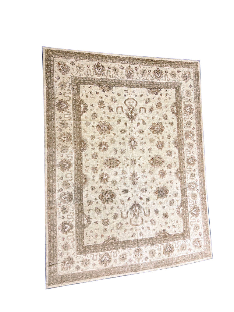 11.10 x 14.8 Large Light Neutrals Chobi Peshawar Quality Handmade Rug #PIX-15567