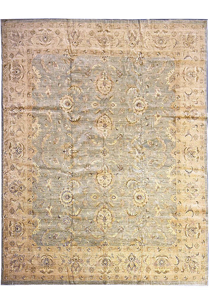 13.6 x 15.10 SQUARISH Olive Green Chobi Peshawar Large Rug 15442