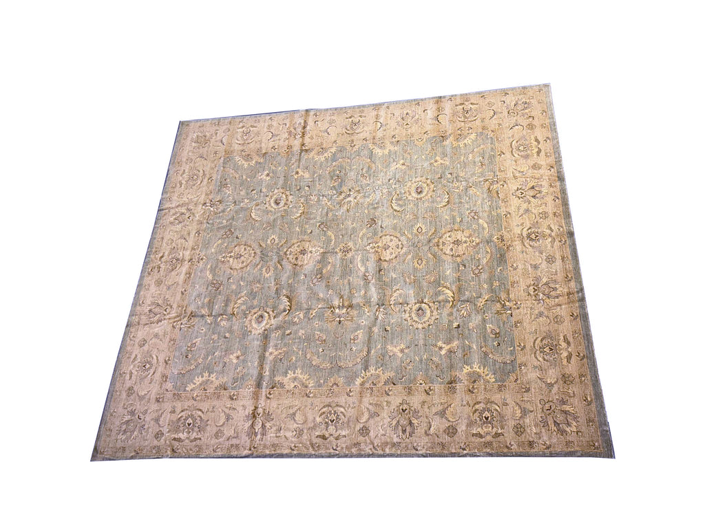 13.6 x 15.10 SQUARISH Olive Green Chobi Peshawar Large Rug 15442