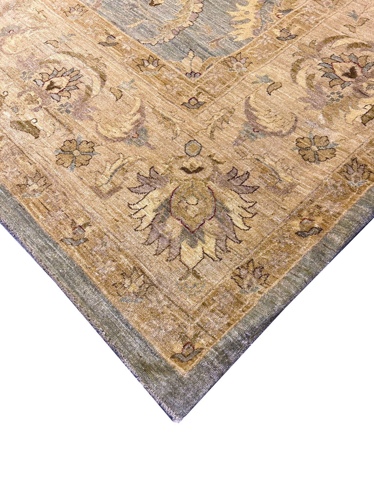 13.6 x 15.10 SQUARISH Olive Green Chobi Peshawar Large Rug 15442