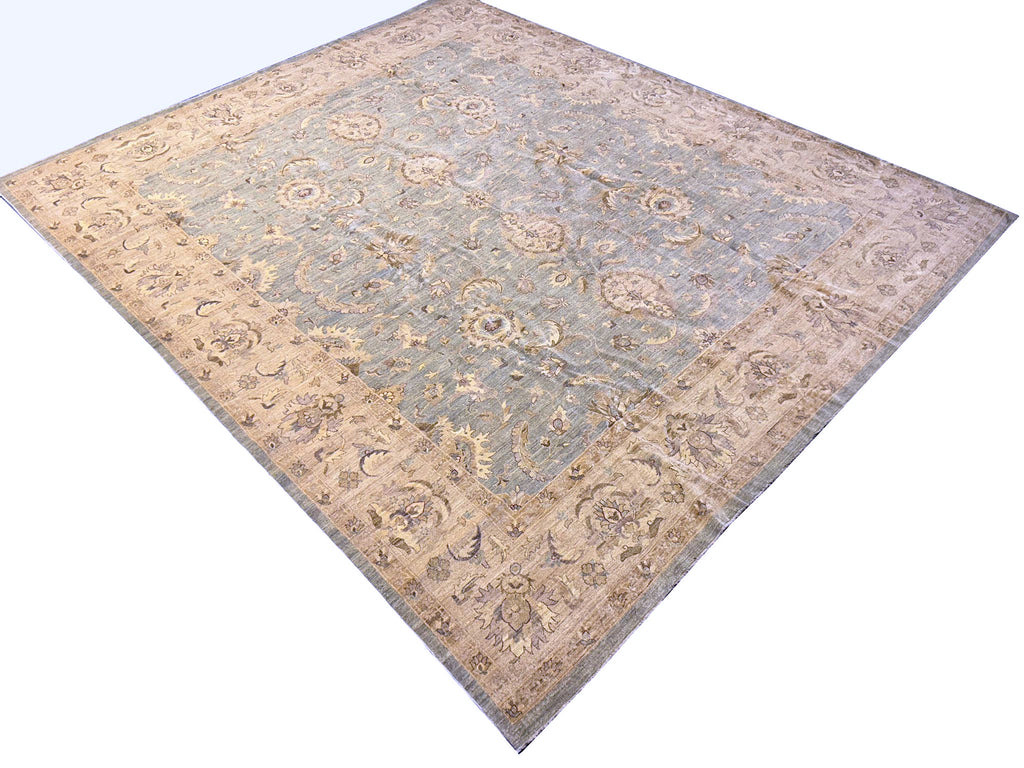 13.6 x 15.10 SQUARISH Olive Green Chobi Peshawar Large Rug 15442