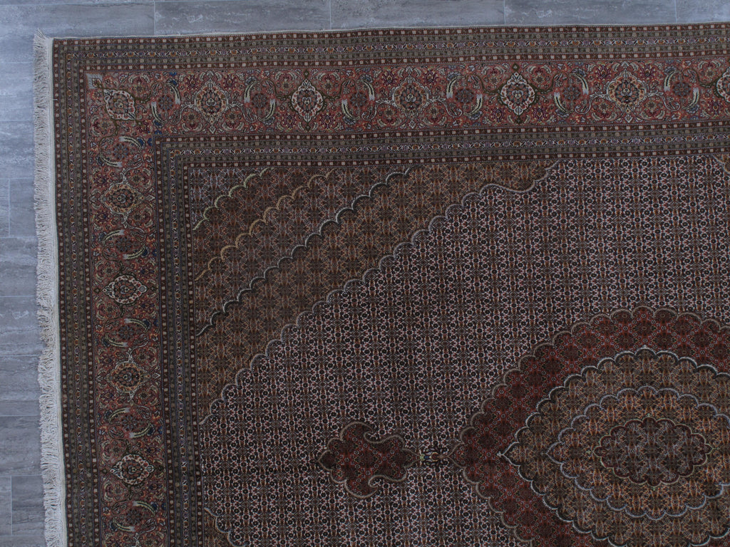 9.10 x 13 Semi-Antique Authentic Persian Mahi Tabriz Rug Wool and Silk SALE  #F-6843