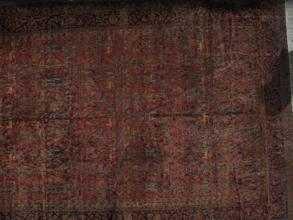 13 x 22.3 Salmon Large Antique Persian Kashan Rug 1900's #16268