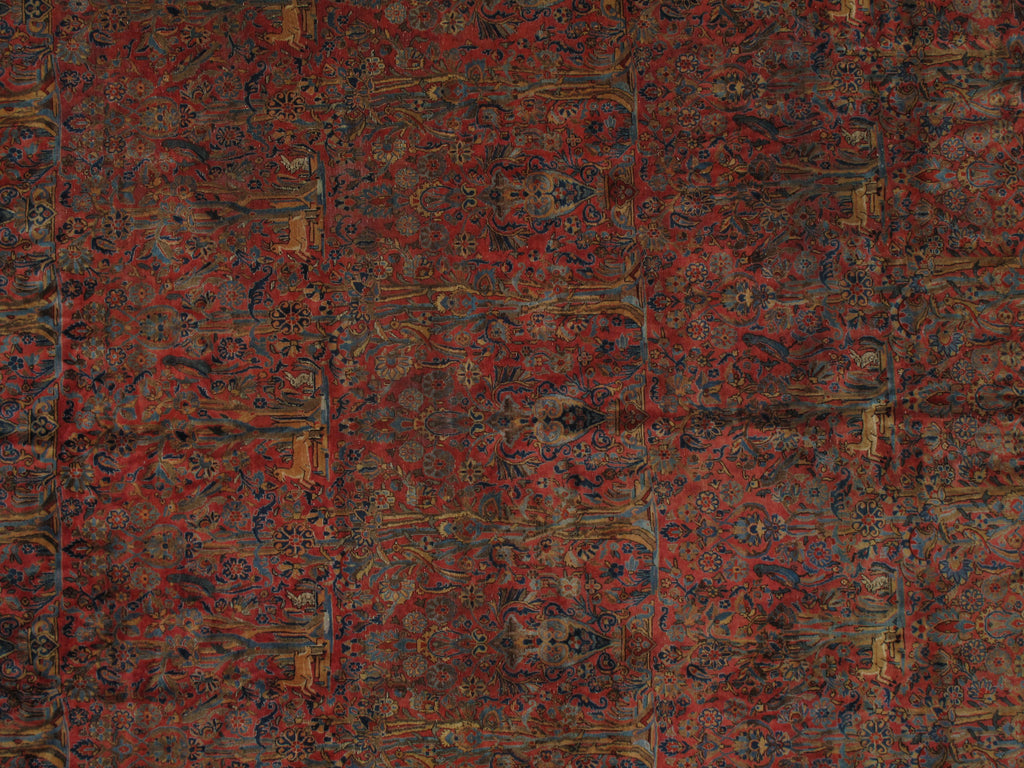 13 x 22.3 Salmon Large Antique Persian Kashan Rug 1900's #16268