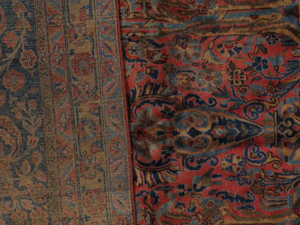 13 x 22.3 Salmon Large Antique Persian Kashan Rug 1900's #16268
