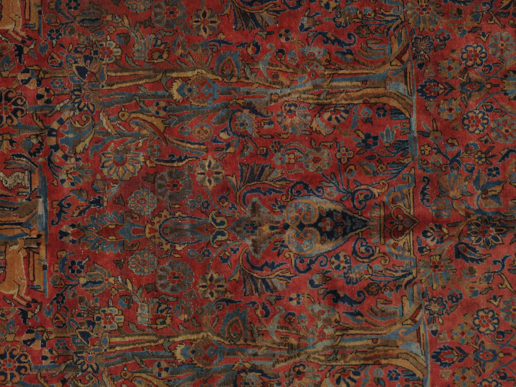 13 x 22.3 Salmon Large Antique Persian Kashan Rug 1900's #16268