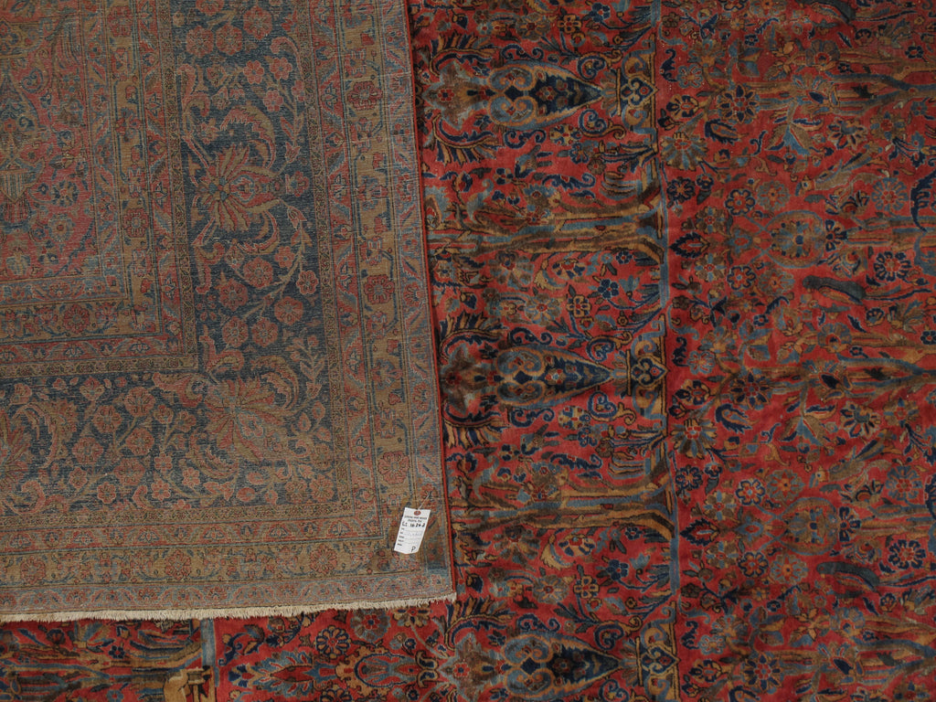 13 x 22.3 Salmon Large Antique Persian Kashan Rug 1900's #16268
