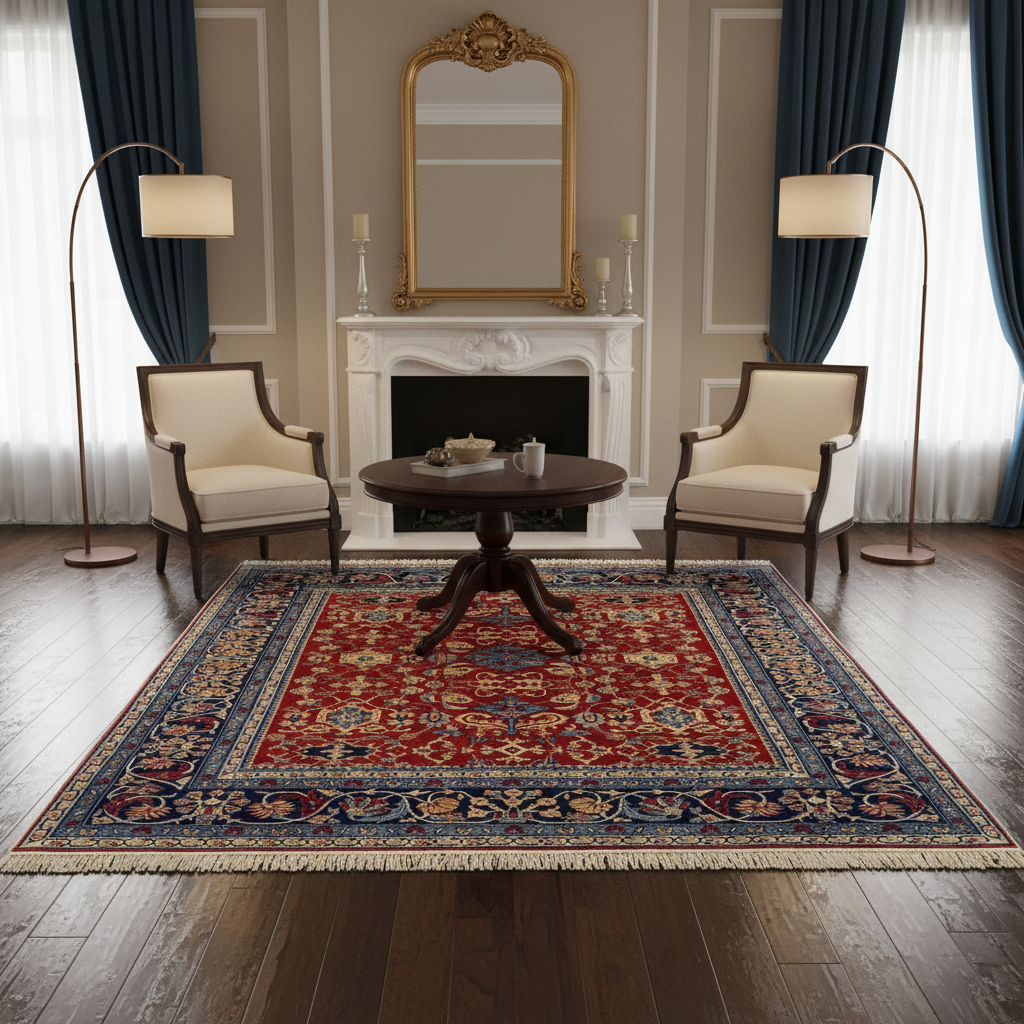 7 x 8 Red Sino Silk Square Rug 12023