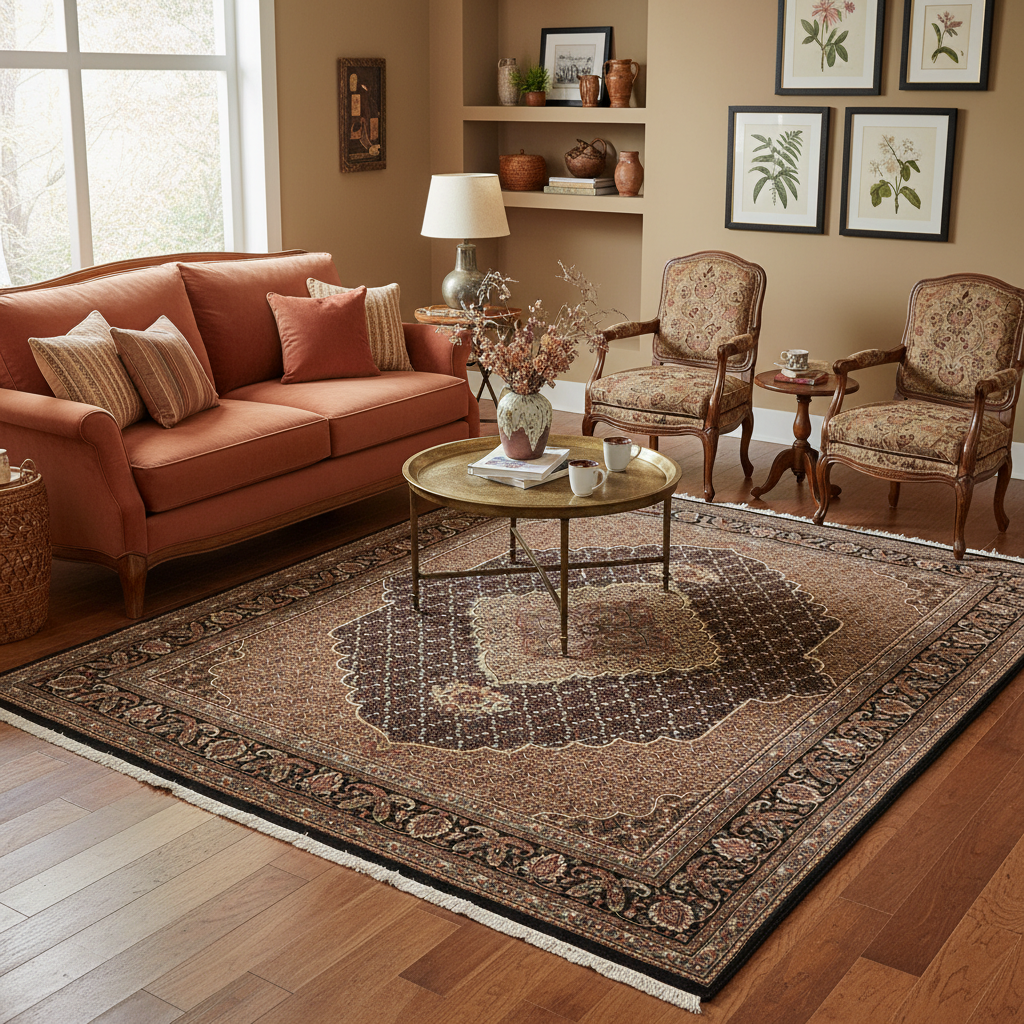 6.7 x 8 New Handmade Mahi Tabriz BLACK Rug Wool and Silk #F-3060