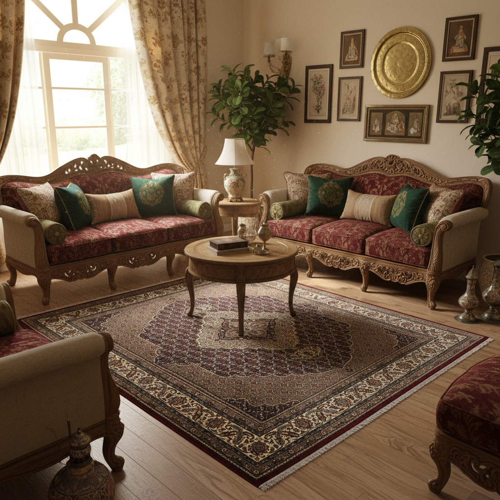 6.9 x 8  Traditional Persian Wool  Silk Hand-Knotted Rug