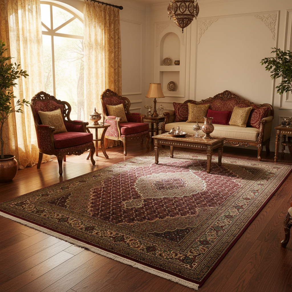 5.9 x 8  Traditional Persian Wool  Silk Hand-Knotted Rug