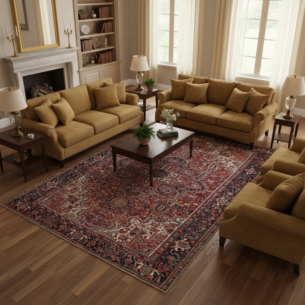 9.8 x 12.8 Semi-Antique Persian Heriz Rug 