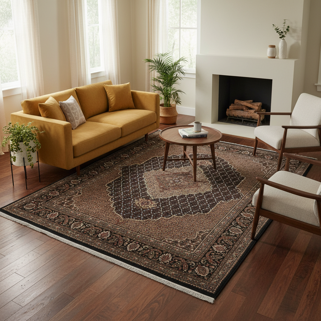 6.6 x 8 Quality hand-Knotted Mahi Tabriz Rug Wool and Silk BLACK #F-3059