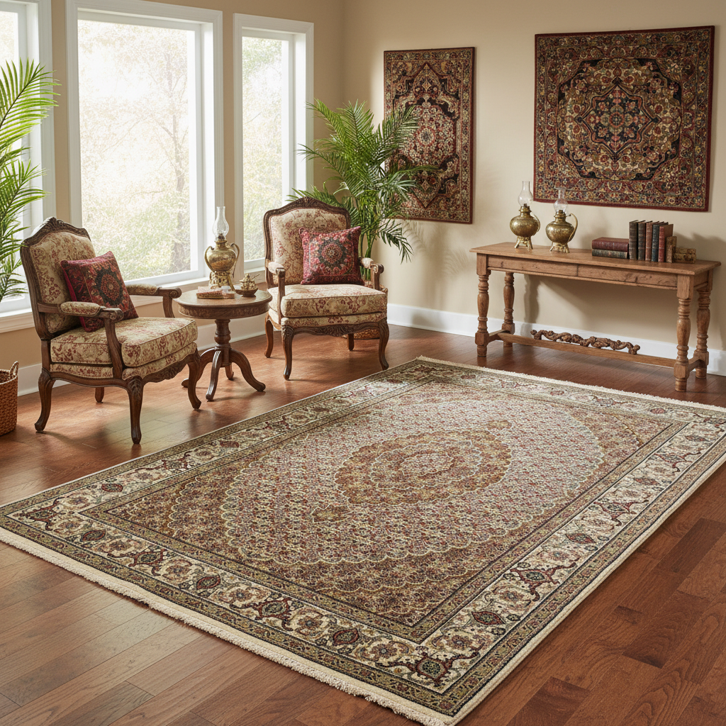 5 x 7 Traditional Persian Wool  Silk Hand-Knotted Rug 