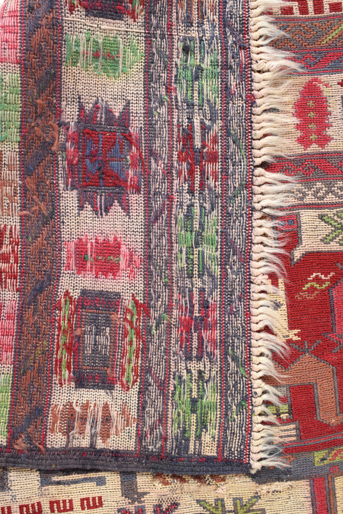 3.9 x 6.4 Interesting Pictorial Raised Wool Afghan Rug #AM1343