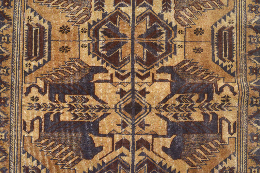 3.9 x 6.0 Exotic Pictorial Afghan Wool Handmade Rug #AM1353