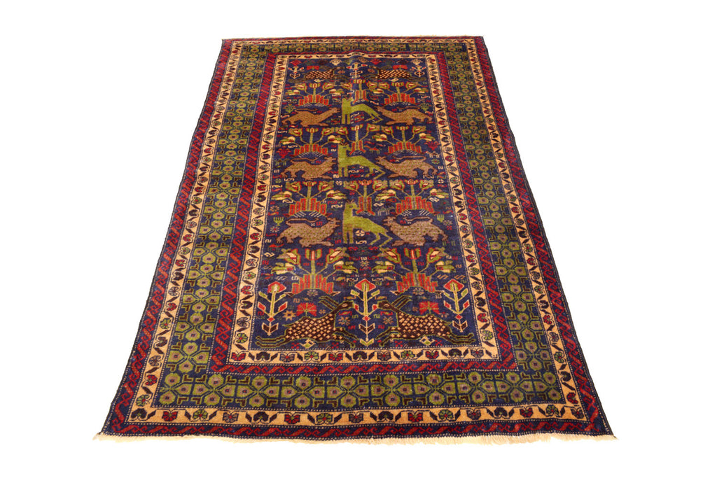 4.0 x 7.0 Afghan Pictorial Wool handmade rug Animal Motif #AM1355