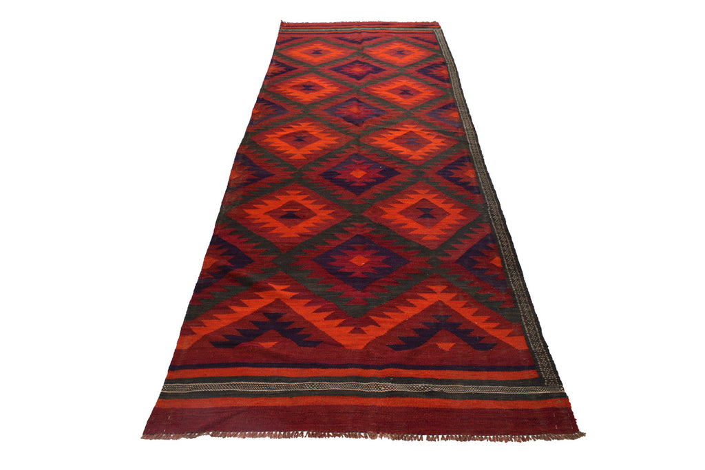 4.4 x 13.7 Wide Afghan Kilim Runner Wool Flat Weave #AM1357
