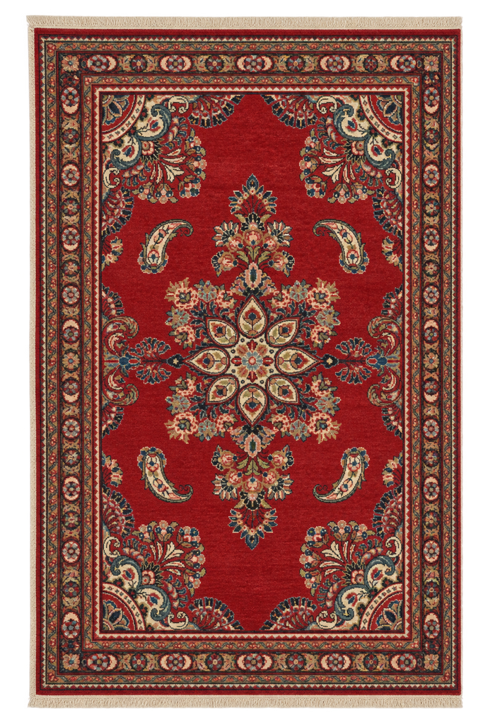 5.3 x 6.9 Red Semi Antique Persian Sarouk Rug #B-73943