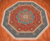 Load image into Gallery viewer, 8x8 Octagon Chinese Silk Rug Rust Teal Medallion 23Mad - top view on wood floor