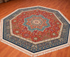 Load image into Gallery viewer, 8x8 Octagon Chinese Silk Rug Rust Teal Medallion 23Mad - full rug angled view