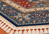 Load image into Gallery viewer, 8x8 Octagon Chinese Silk Rug Rust Teal Medallion 23Mad - border and fringe close-up