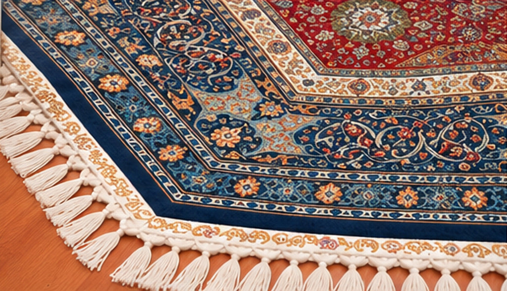 8x8 Octagon Chinese Silk Rug Rust Teal Medallion 23Mad - corner border detail