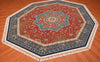 Load image into Gallery viewer, 8x8 Octagon Chinese Silk Rug Rust Teal Medallion 23Mad - full rug view