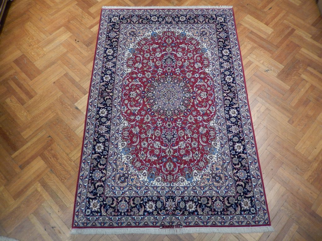 6.7 x 10.2 Signed Authentic Persian Esfahan Rug Wool and Silk 500 KPSI Genuine Iran #PIX-21983