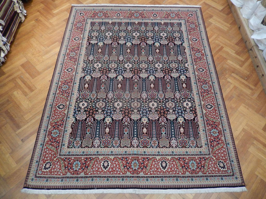 10 x 13 Fine Authentic Persian Tabriz Rug Handmade Iran Wool and Silk  400 KPSI Black Unusual #PIX-21928