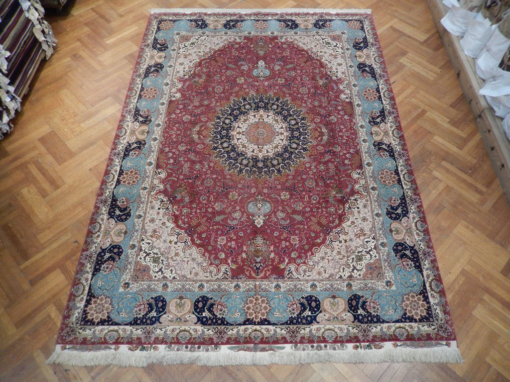 9.7 x 13.8 Super High Quality 70 Raj Authentic Persian Tabriz Rug Handmade Iran Wool and Silk on Silk 500 KPSI #PIX-21912
