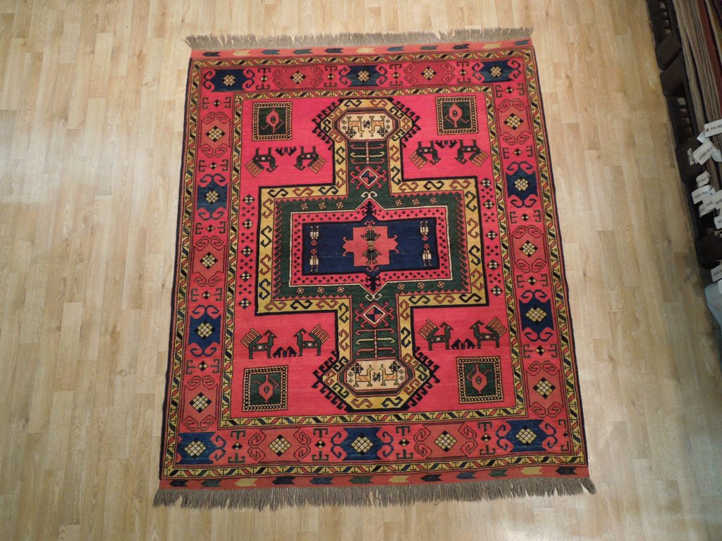 5.7 x 6.8 Hand-Knotted Afghanistan Kazak Rug #PIX-19303