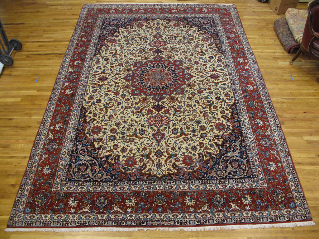 9.9 x 13.6 High Quality Authentic Persian Esfahan Rug Handmade Iran Wool and Silk on Silk 500 KPSI #PIX-26233