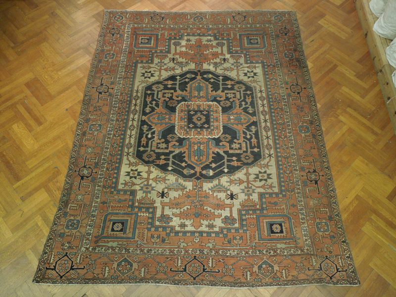 9.4 x 12 Rare Antique Serapi Rug 1930's #PIX-17176