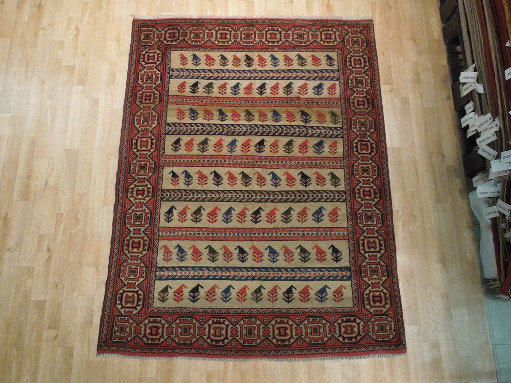5 x 6.6 Hand-Knotted Afghan Shirvan Caucasion Rug #PIX-19257