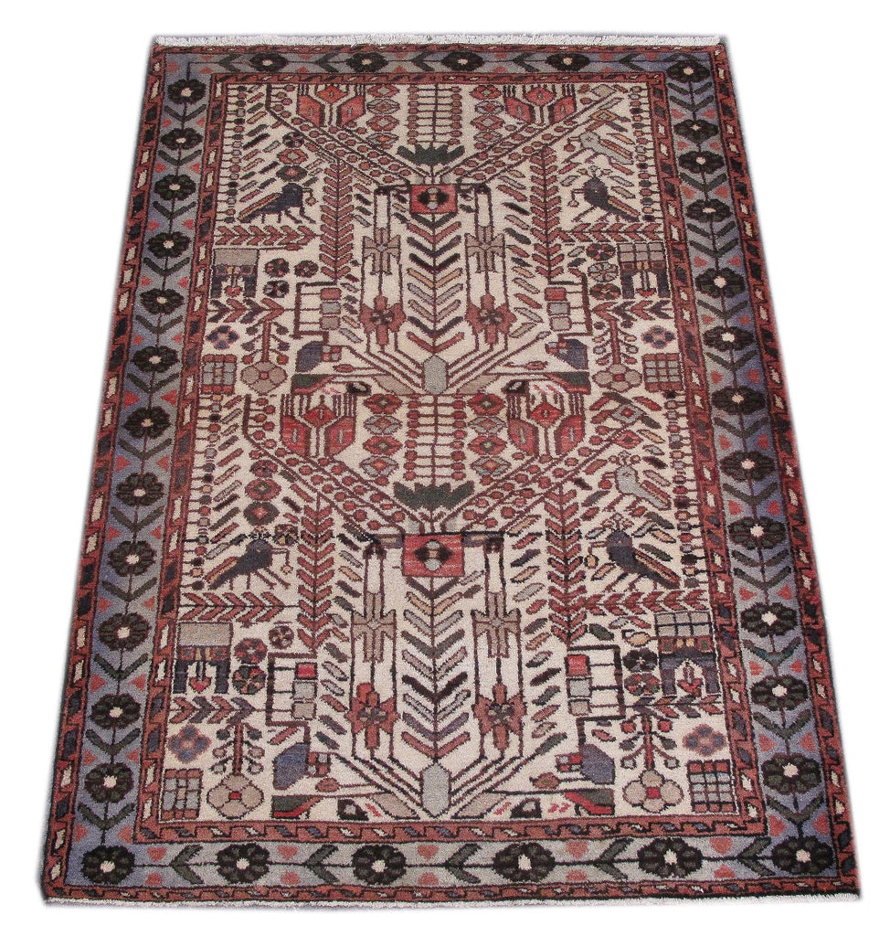 3.6 x 5 Persian Tribal Rasht Rug Primitive Birds #PIX-82752