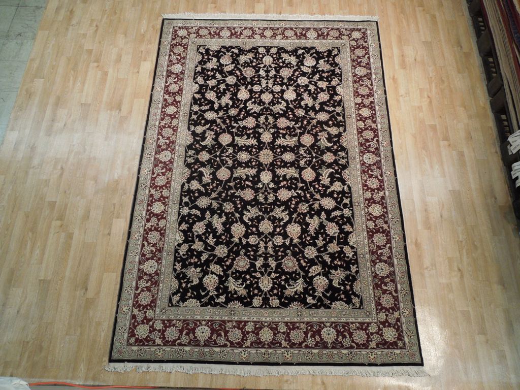 6 x 9 High Quality Handmade Rug Wool and Silk BLACK Burgundy #PIX-18825