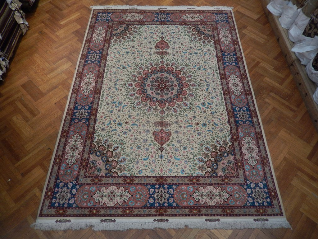 9.8 x 13.4 Super Fine Quality Authentic Persian Tabriz Rug Wool and Silk 70 Raj Handmade Iran 500 KPSI #PIX-21917