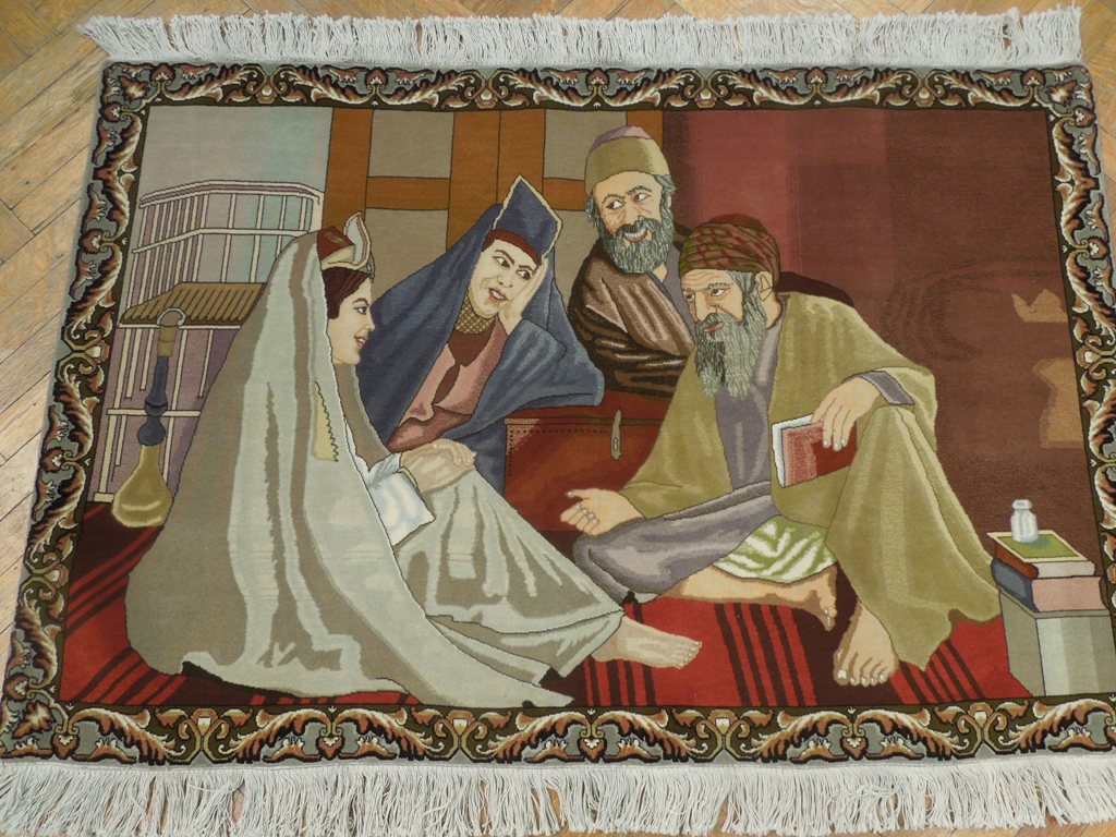 3.3 x 5 Pictorial Authnetic Parsian Handmade Rug Iran 400 Kpsi Fortune Reader #PIX-25681