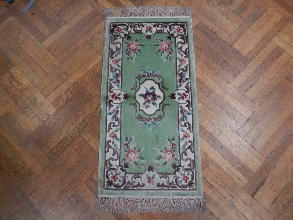2 x 4 New Aubusson Rug Bamboo Silk Light Green #PIX-23046