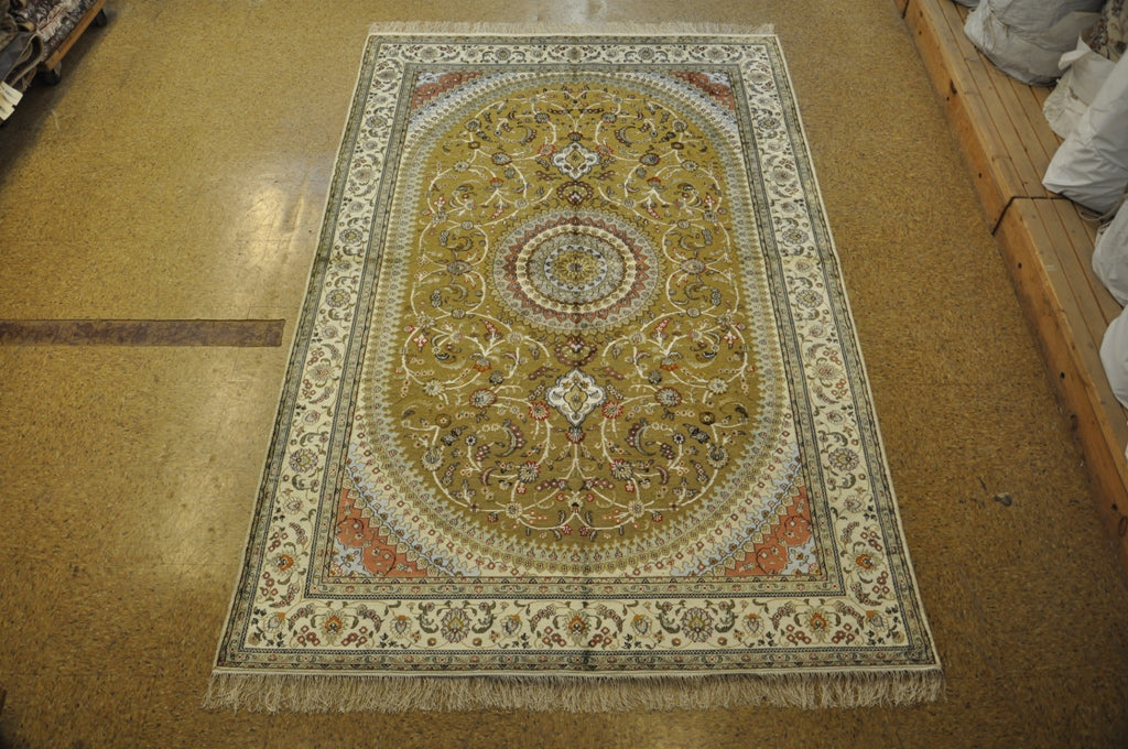 6 x 9 Traditional Raised Silk Pile Transitional Hand-Knotted Rug #PIX-27598