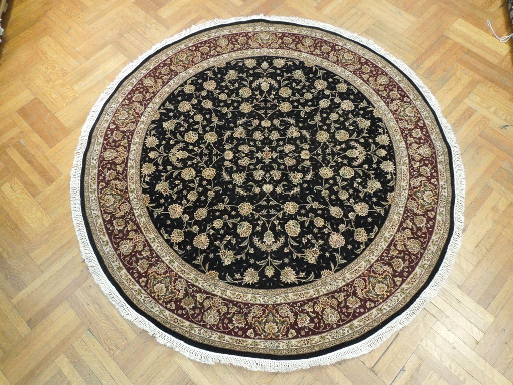 8 x 8 Fine Quality Wool and Silk Handmade Rug BLACK  #PIX-20862