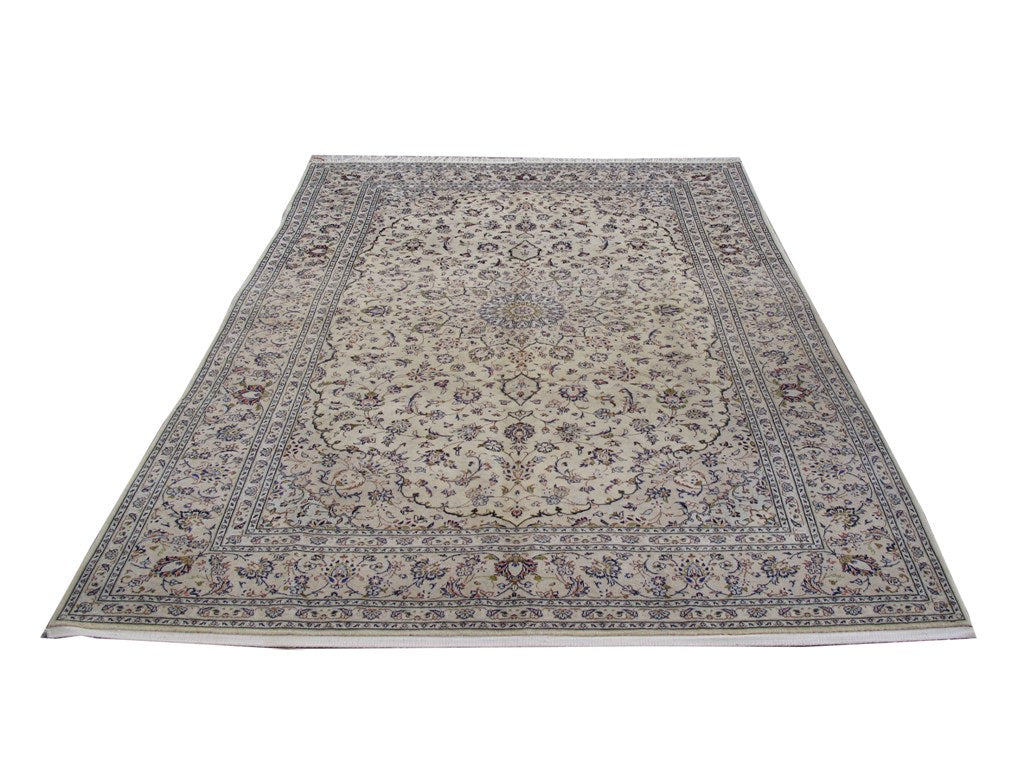 8.1 x 11.7 Signed Authentic Persian Ivory Kashan Rug #B-80997